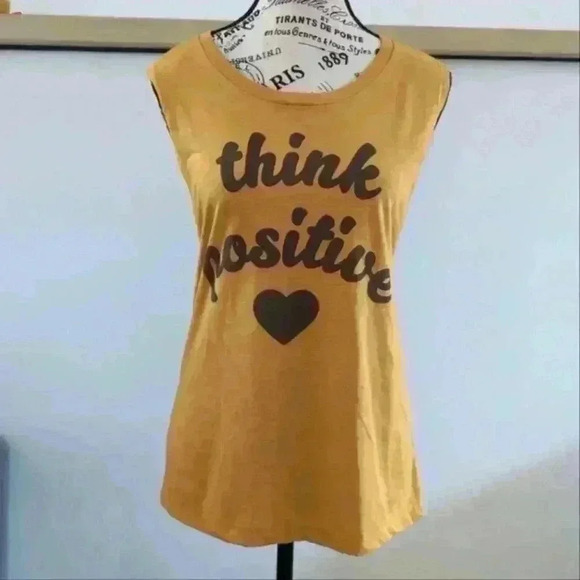 NEXT LEVEL | Women's Antique Gold "Think Positive" Muscle Tee NWOT - Picture 1 of 4